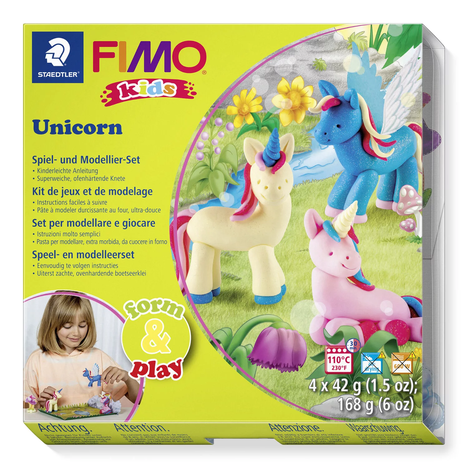 STAEDTLER 8034 19 LYST - Fimo kids Set Unicorn / Einhorn - ofenhärtende Modelliermasse, 4x42g