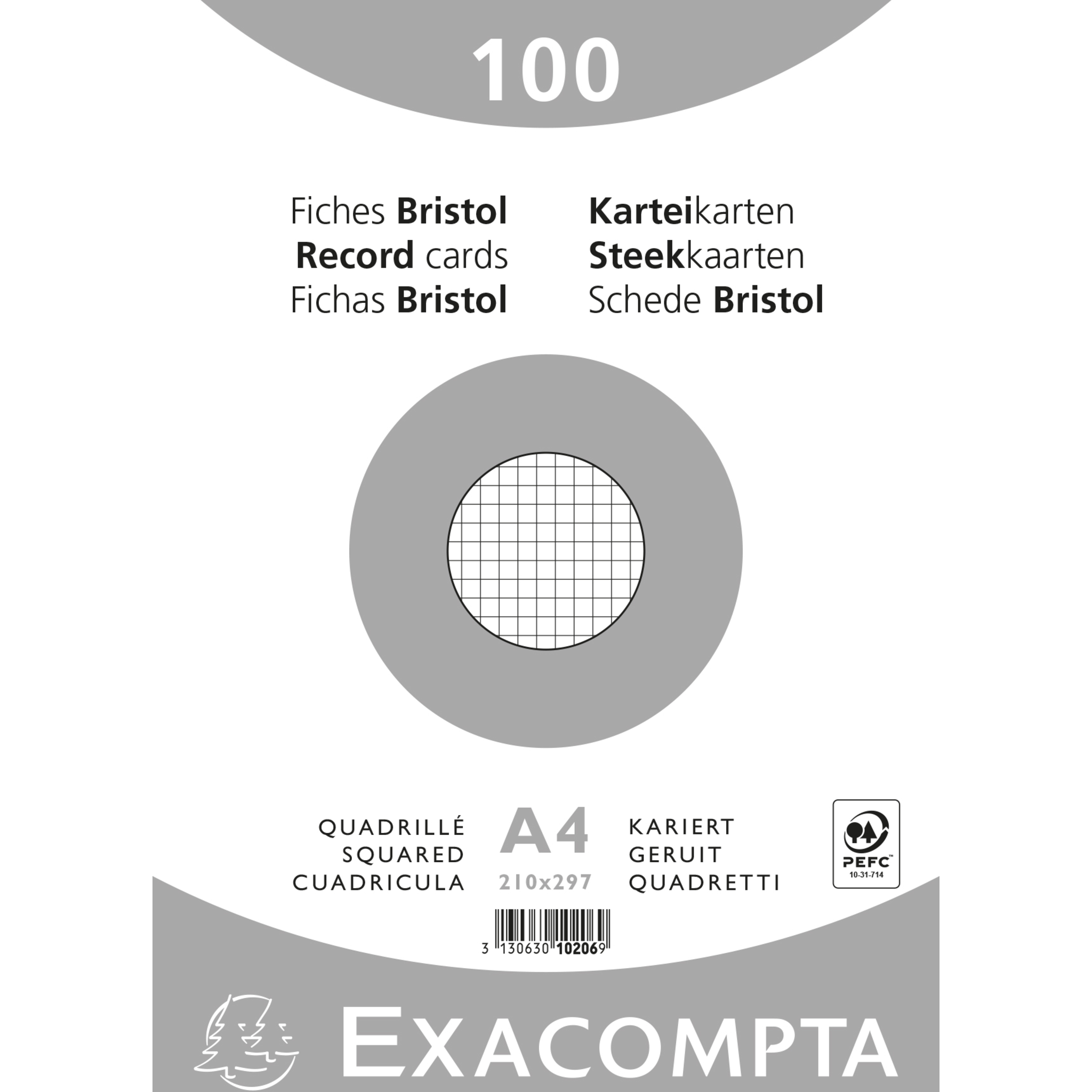 EXACOMPTA Karteikarten A4 kariert, 210x297mm, 100 Stück eingeschweißt - Weiß