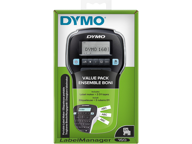DYMO LabelManager 160 Tragbares Beschriftungsgerät Starter-Set | QWERTZ Tastatur | inkl. 3 Rollen 0720530 | für D1 Etiketten in 6, 9 und 12mm Breite