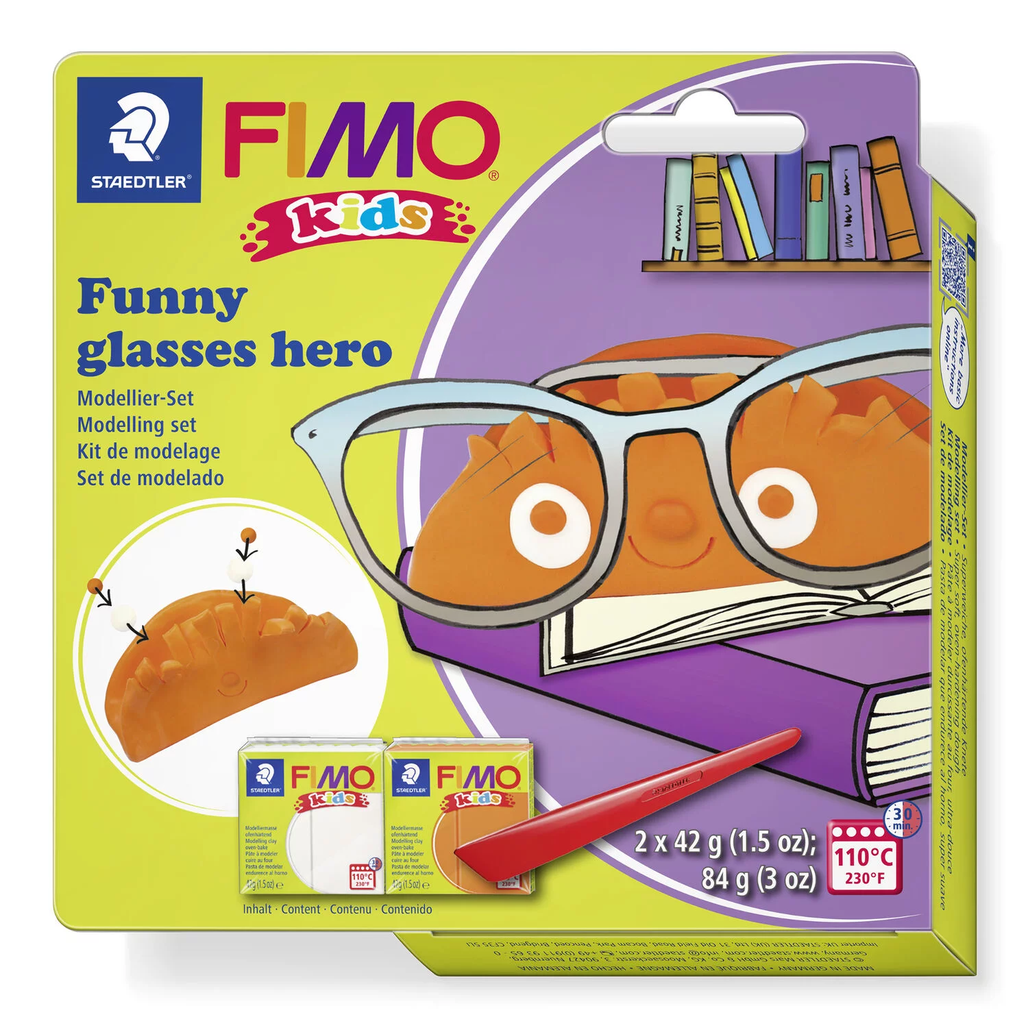 STAEDTLER 8035 22 - Fimo kids Set FUNNY Glasses Hero - ofenhärtende Modelliermasse, 2x42g