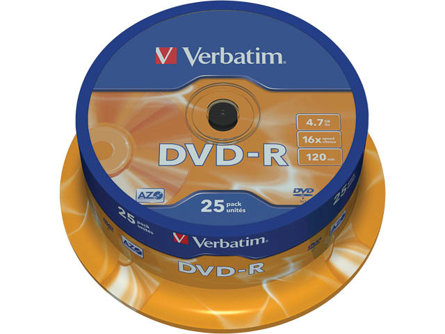 VERBATIM DVD-R 4.7GB 16X (25Stk) SP SPINDEL MATT SILBER - 43522